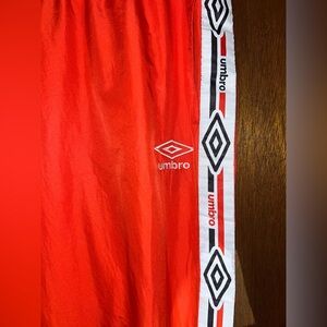 Umbro Red Track Pants Joggers Side Logo Tape Mens Small
